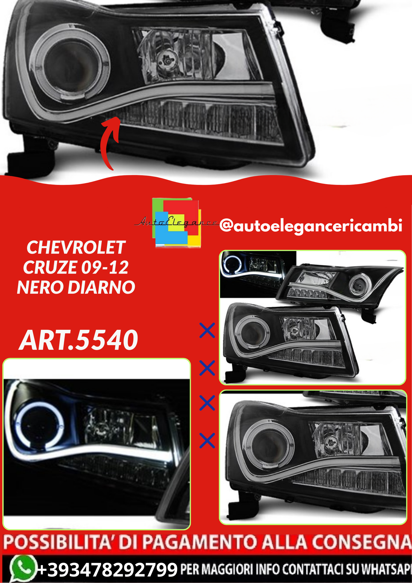 ART.5540  FARI  ANTERIORI CHEVROLET CRUZE 09-12 NERO DIARNO