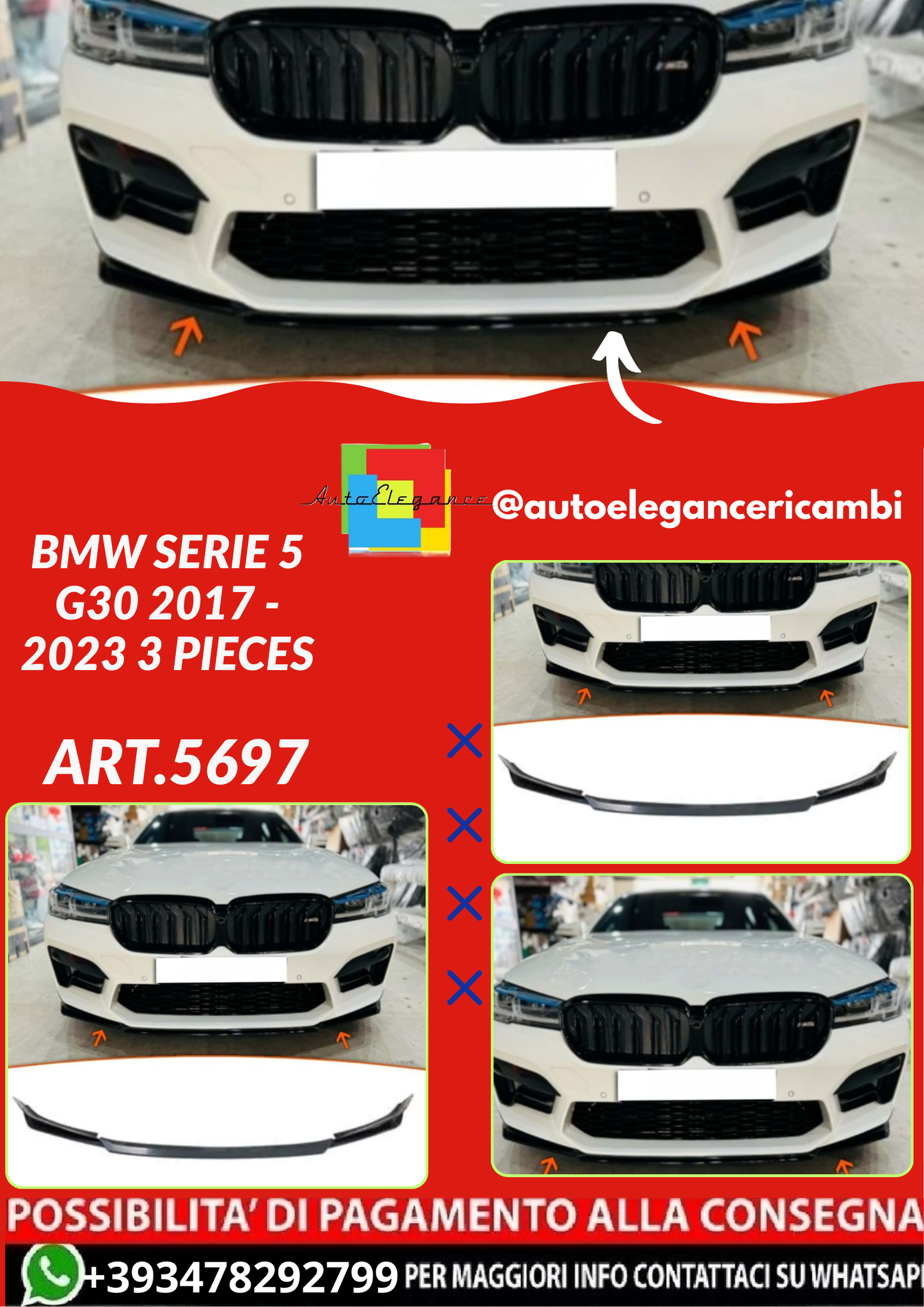 ART.5697 SPLITTER BMW SERIE 5 G30 2017 - 2023 3 Pieces NERO LUCIDO