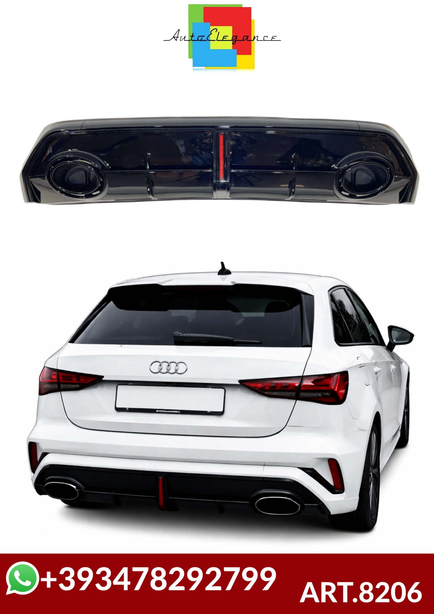 💕ART.8206  Diffusore Audi A3 look rs3 8y sline+s3 2025+restyling con led 💕