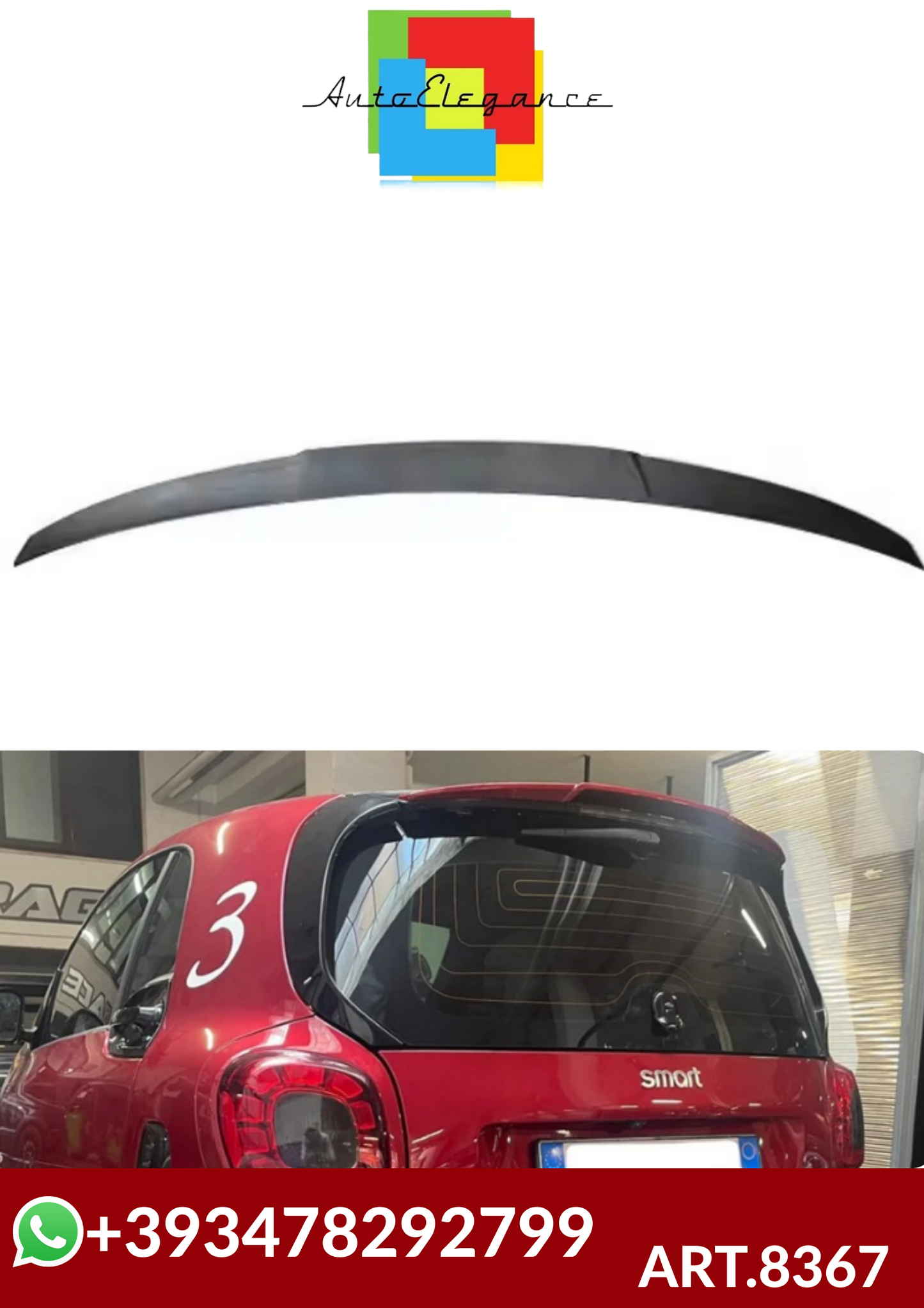 💕ART.8367 SPOILER Smart Fortwo Forfour 453 NERO  OPACO 💕