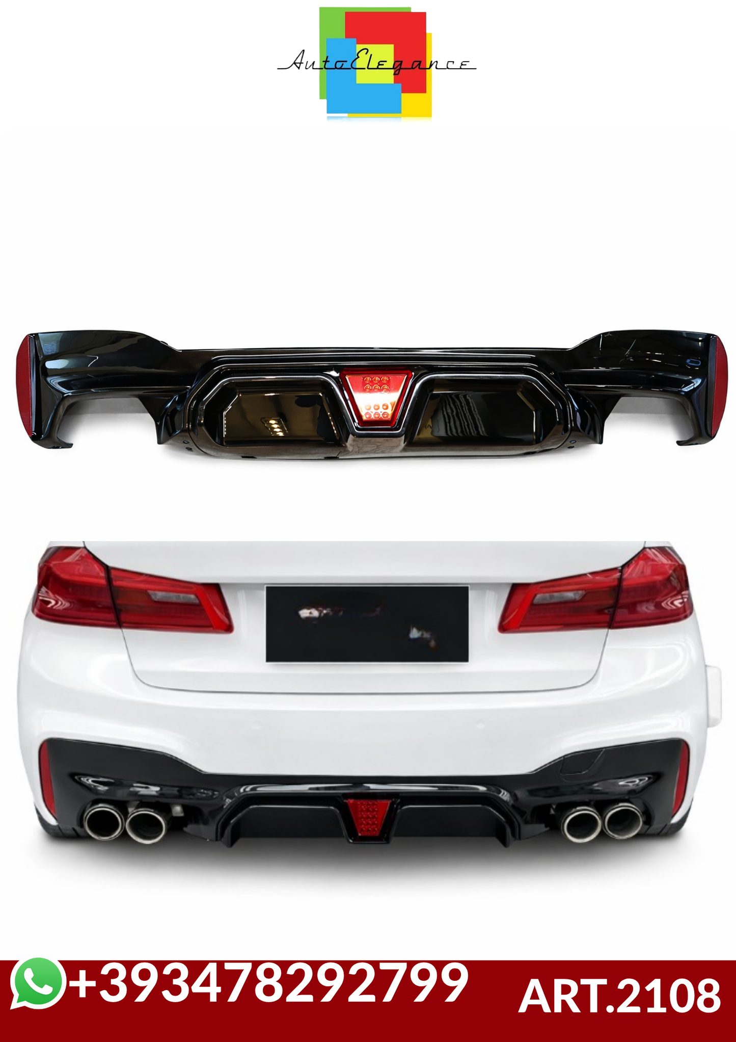💕ART.2108 DIFFUSORE LED  BMW SERIE 5 G30 2018 MSPORT NERO LUCIDO G38 LOOK💕