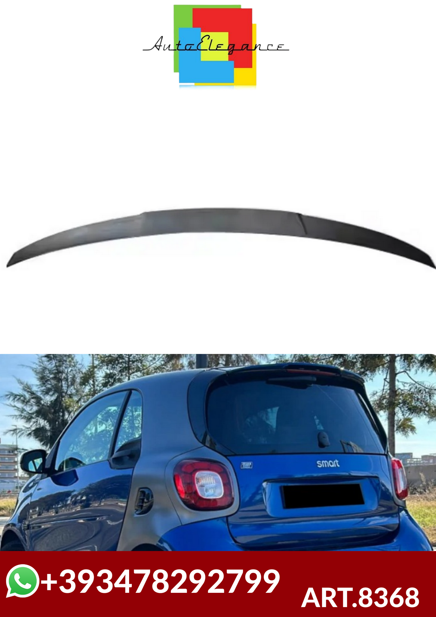 💕ART.8368 SPOILER Smart Fortwo Forfour 453 NERO LUCIDO 💕