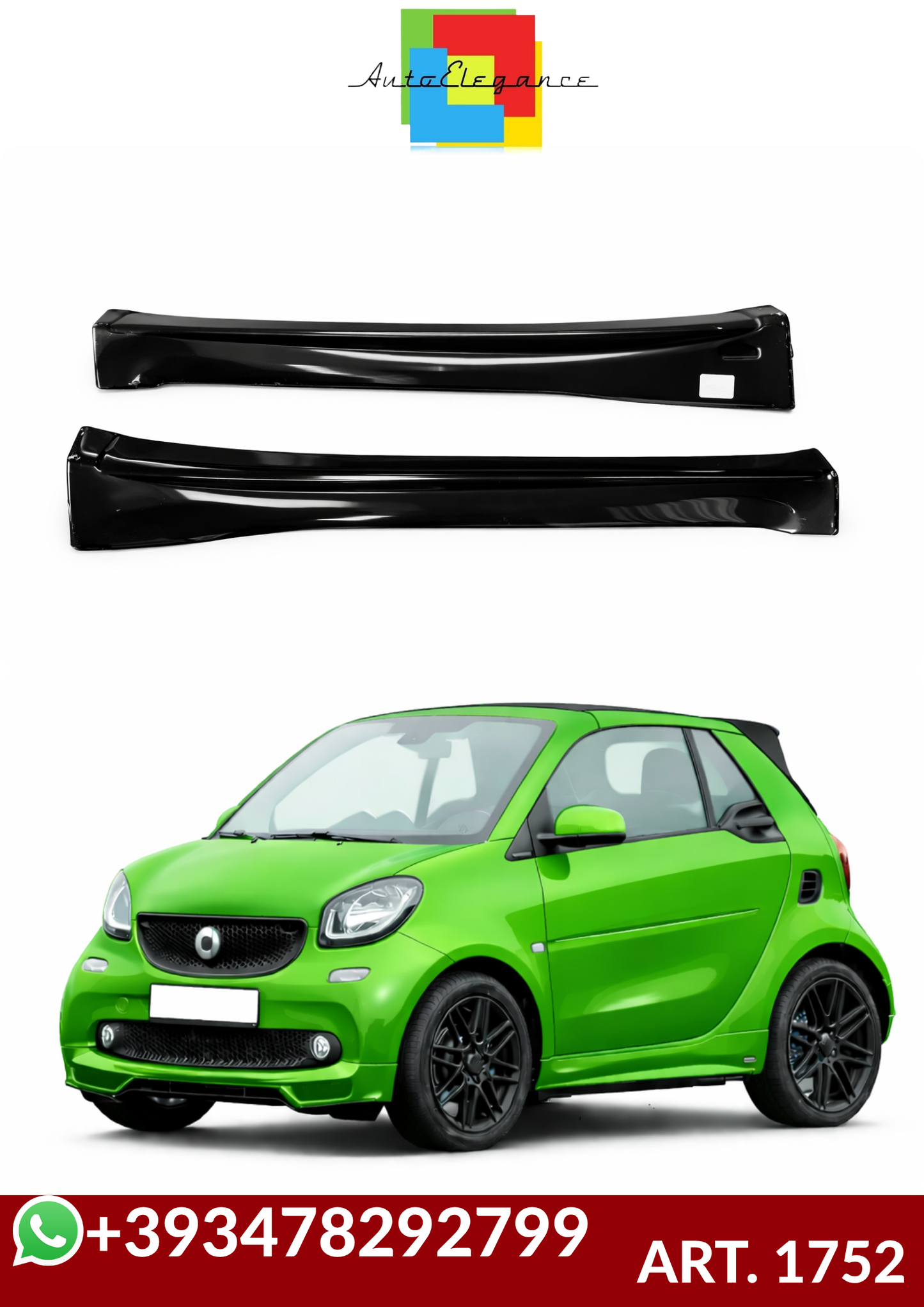 💕 ART. 1752 MINIGONNE SMART 453 FORTWO ABS LOOK BRABUS NERO LUCIDE💕
