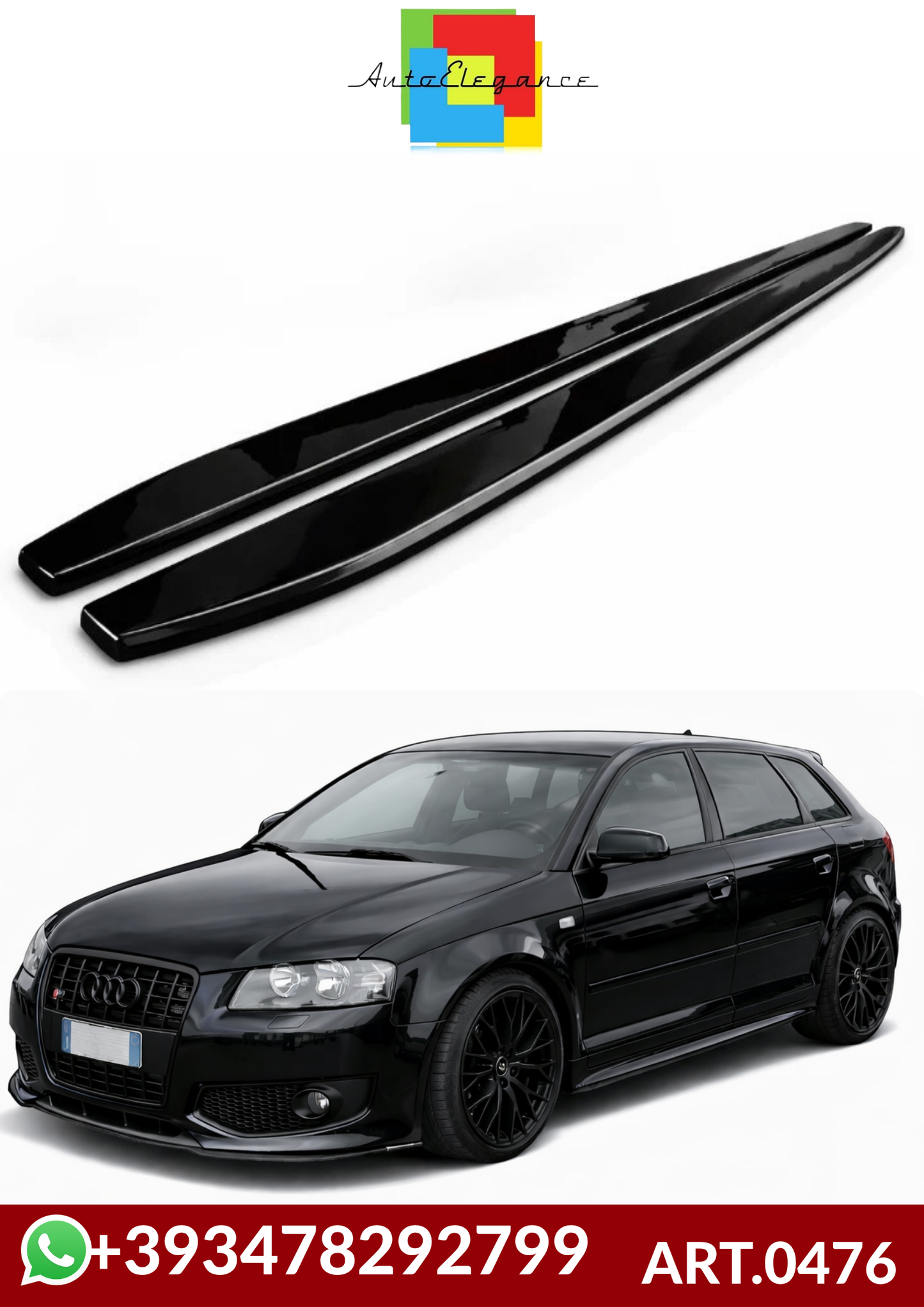💕ART.0476 SOTTO MINIGONNE  AUDI  A3 NERO LUCIDO 185CM 💕