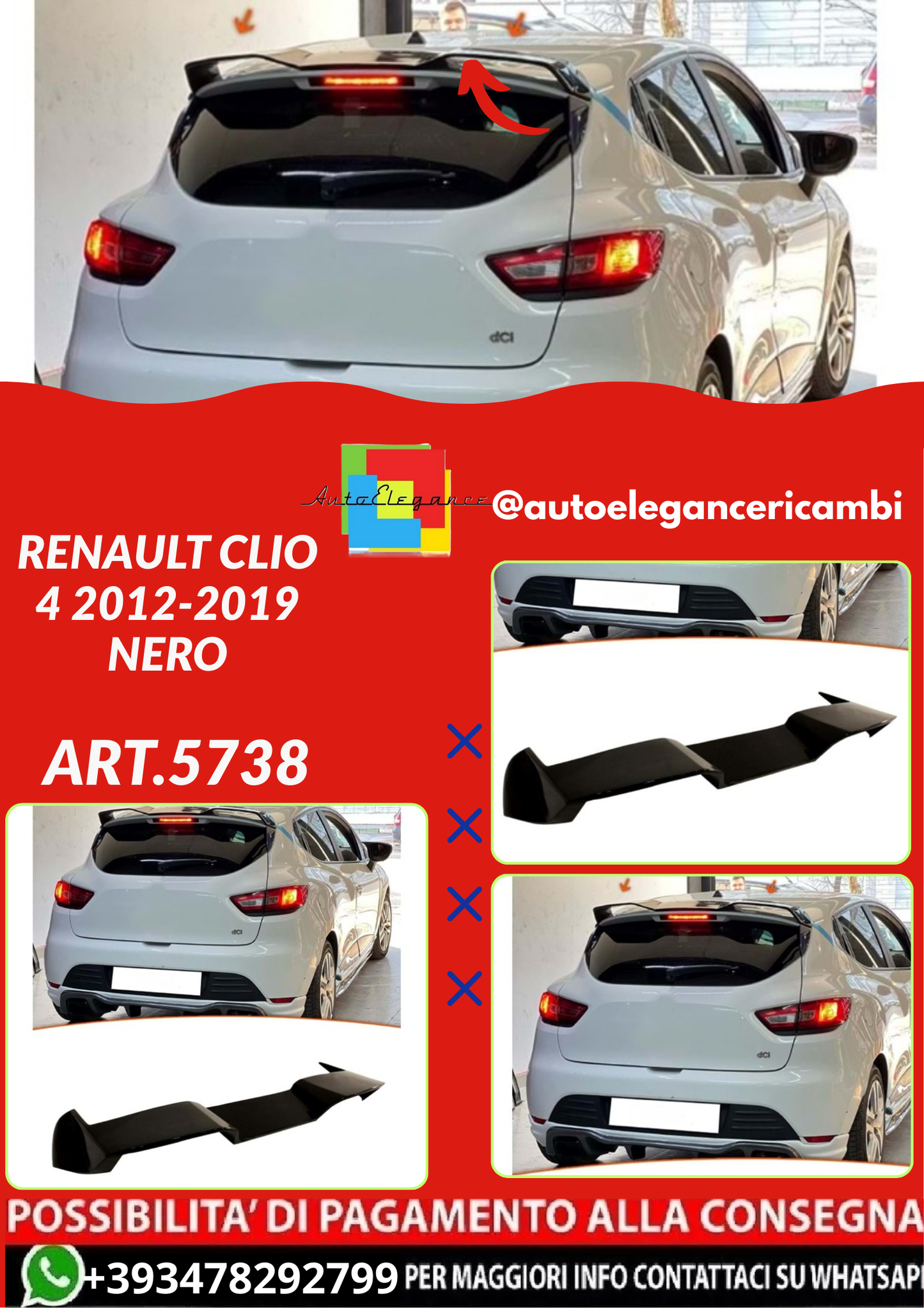 💕ART.5738   SPOILER RENAULT CLIO 4 2012-2019 NERO💕