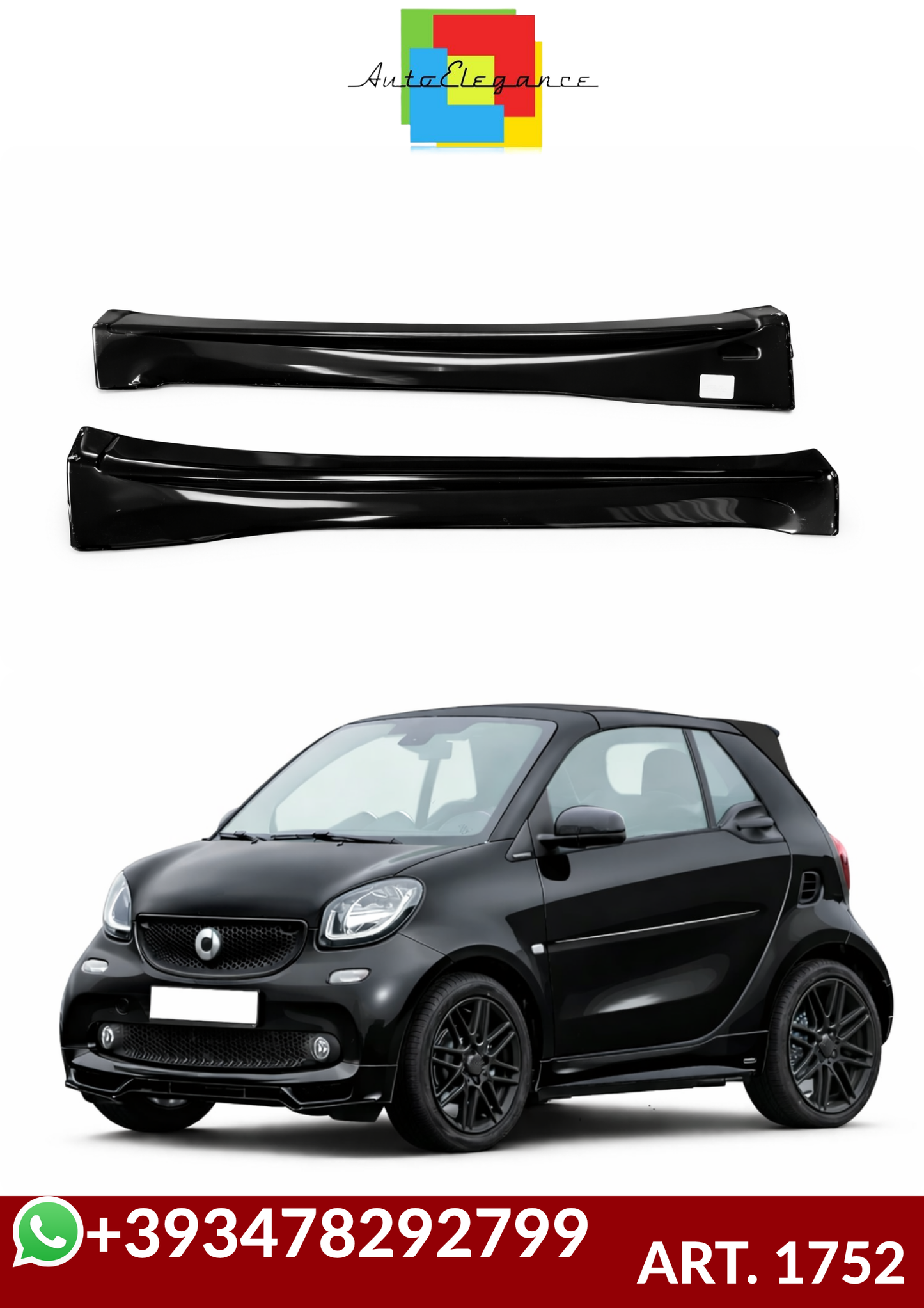 💕 ART. 1752 MINIGONNE SMART 453 FORTWO ABS LOOK BRABUS NERO LUCIDE💕