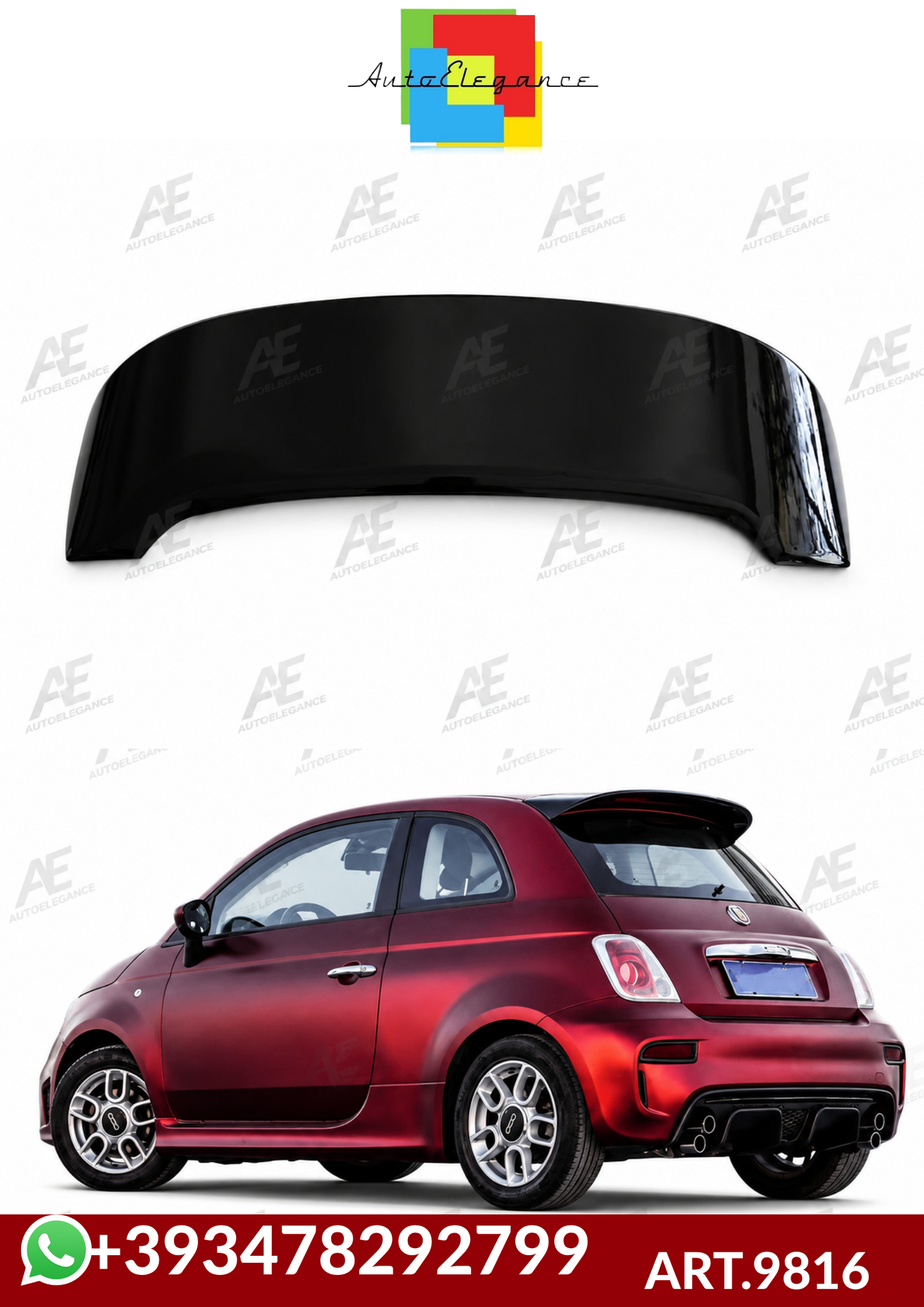 ART.9816 SPOILER Fiat 500 (2008-2024)ABARTH  NERO  LUCIDO