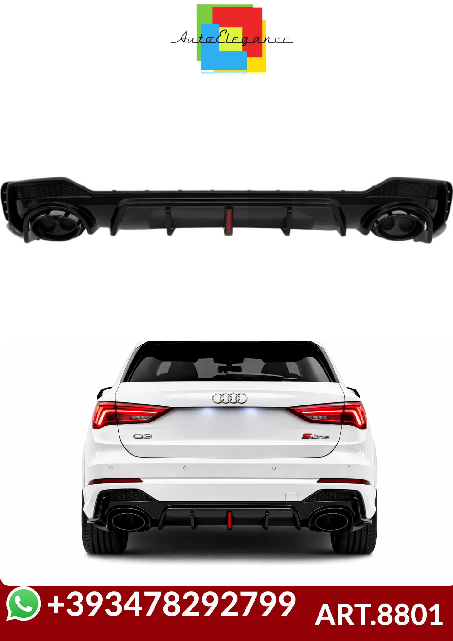 💕ART.8806 DIFFUSORI AUDI Q3 S-LINE 18-25  NERO  LUCIDO   💕