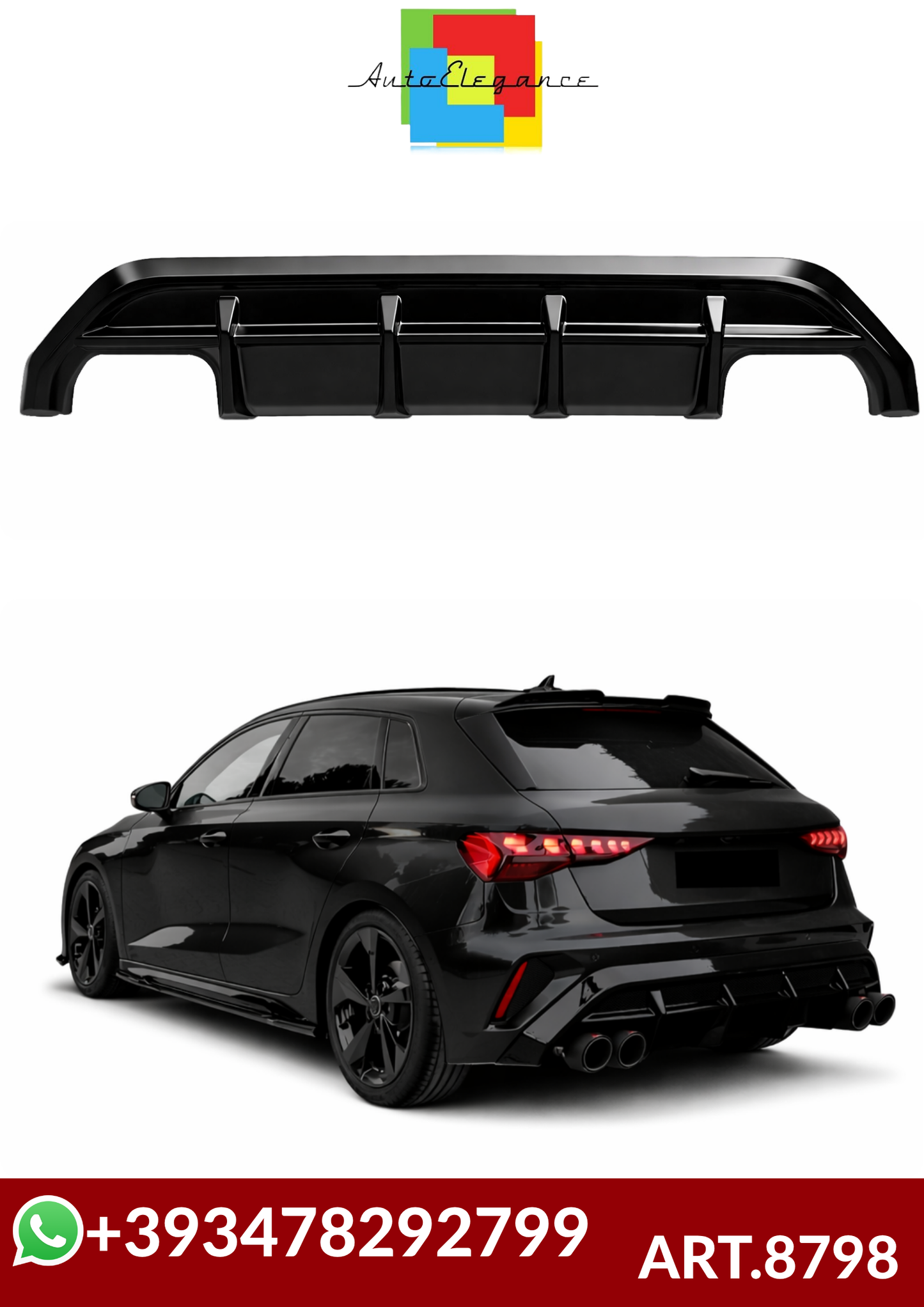 💕ART.8798  Diffusore Audi A3 (8Y) S-Line/S3 Facelift 2025+ Nero Lucido💕