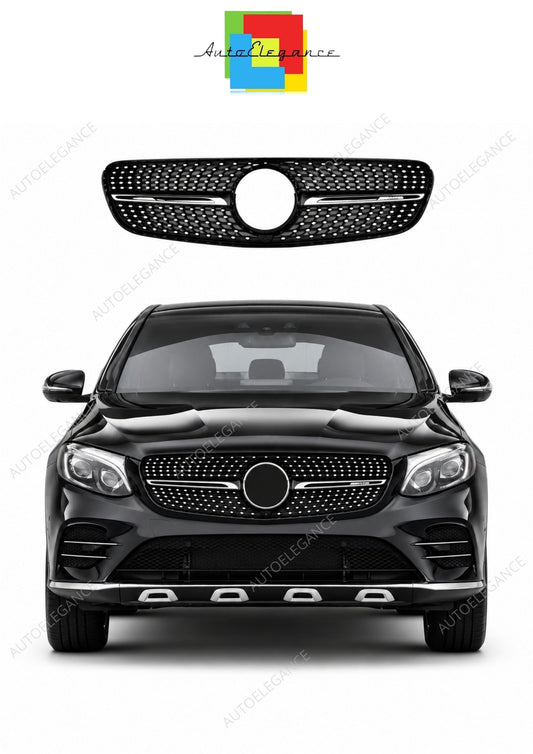 💕 Griglia Anteriore Adatta per Mercedes GLC X253 C253 AMG 15-18 Diamond Nera 💕