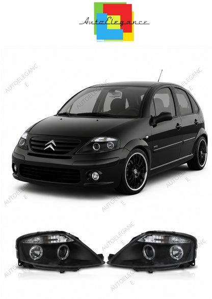 💕 Fari Anteriori Adatto per Citroen C3 2002-2009 Angel Eyes Neri 💕