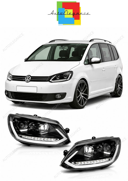 💕 Fari Anteriori Adatto per VW Touran 10-15 Tube Light DRL LED Neri 💕