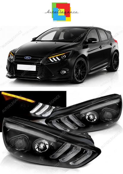 💕 Fari Anteriori Adatto per Ford Focus MK3 15-18 LED DRL Neri 💕