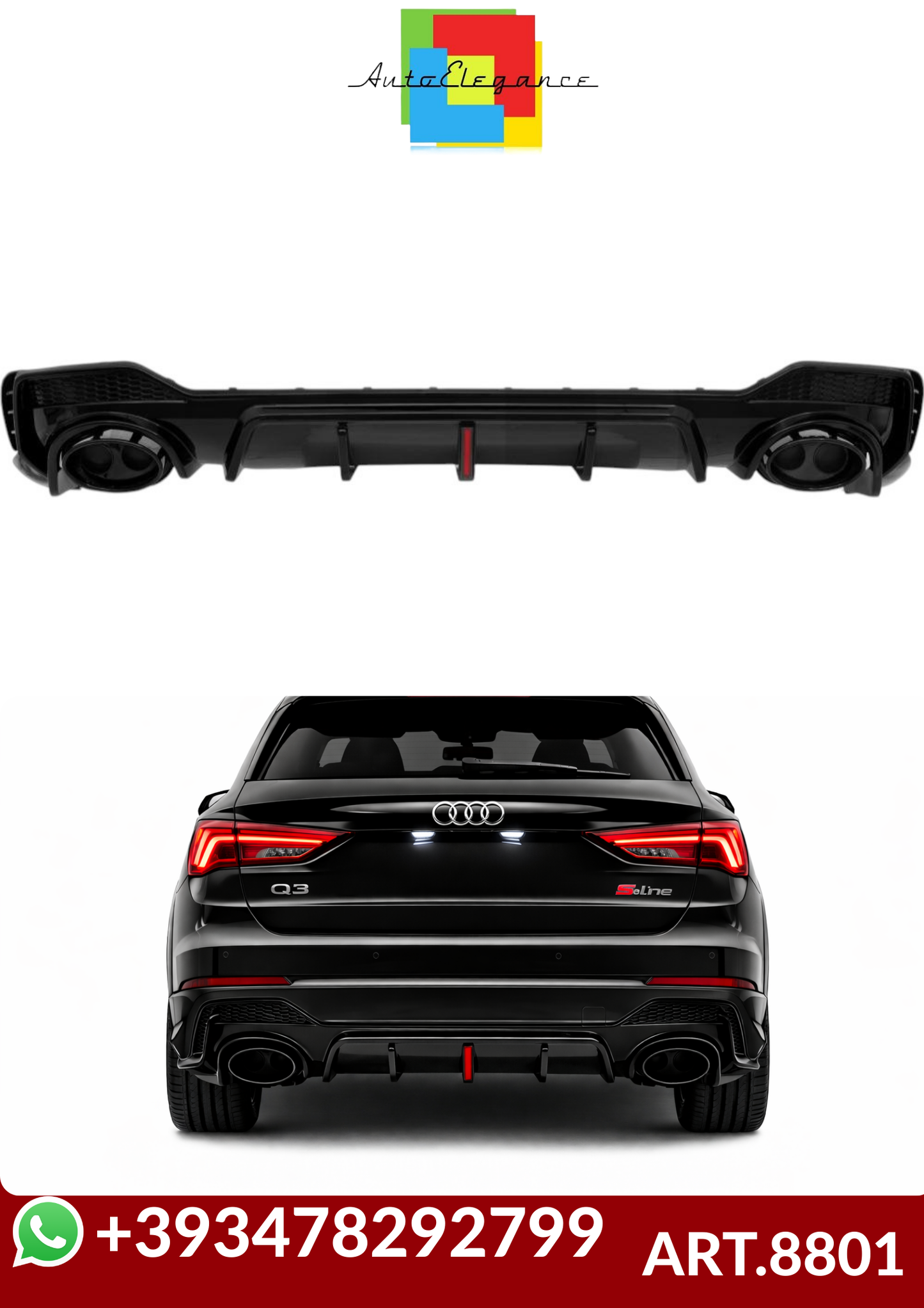 💕ART.8806 DIFFUSORI AUDI Q3 S-LINE 18-25  NERO  LUCIDO   💕