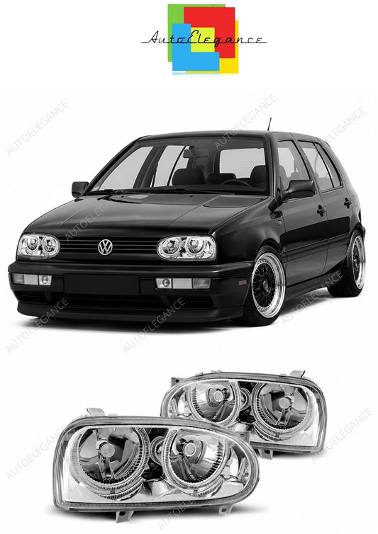 💕 Fari Anteriori Adatto per VW Golf III 91-97 Angel Eyes Cromati 💕