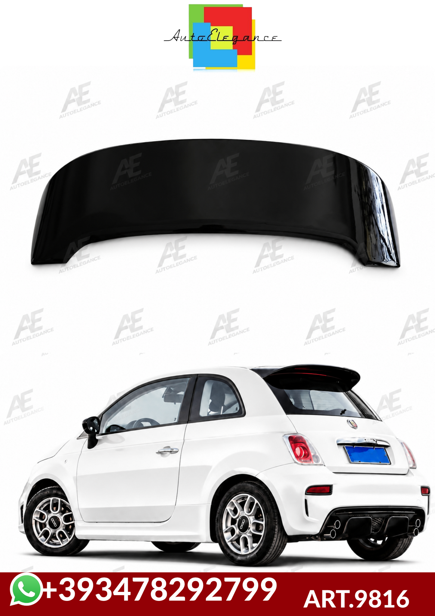 ART.9816 SPOILER Fiat 500 (2008-2024)ABARTH  NERO  LUCIDO