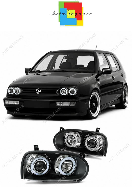 💕 Fari Anteriori Adatto per VW Golf 3 91-97 Angel Eyes Neri 💕