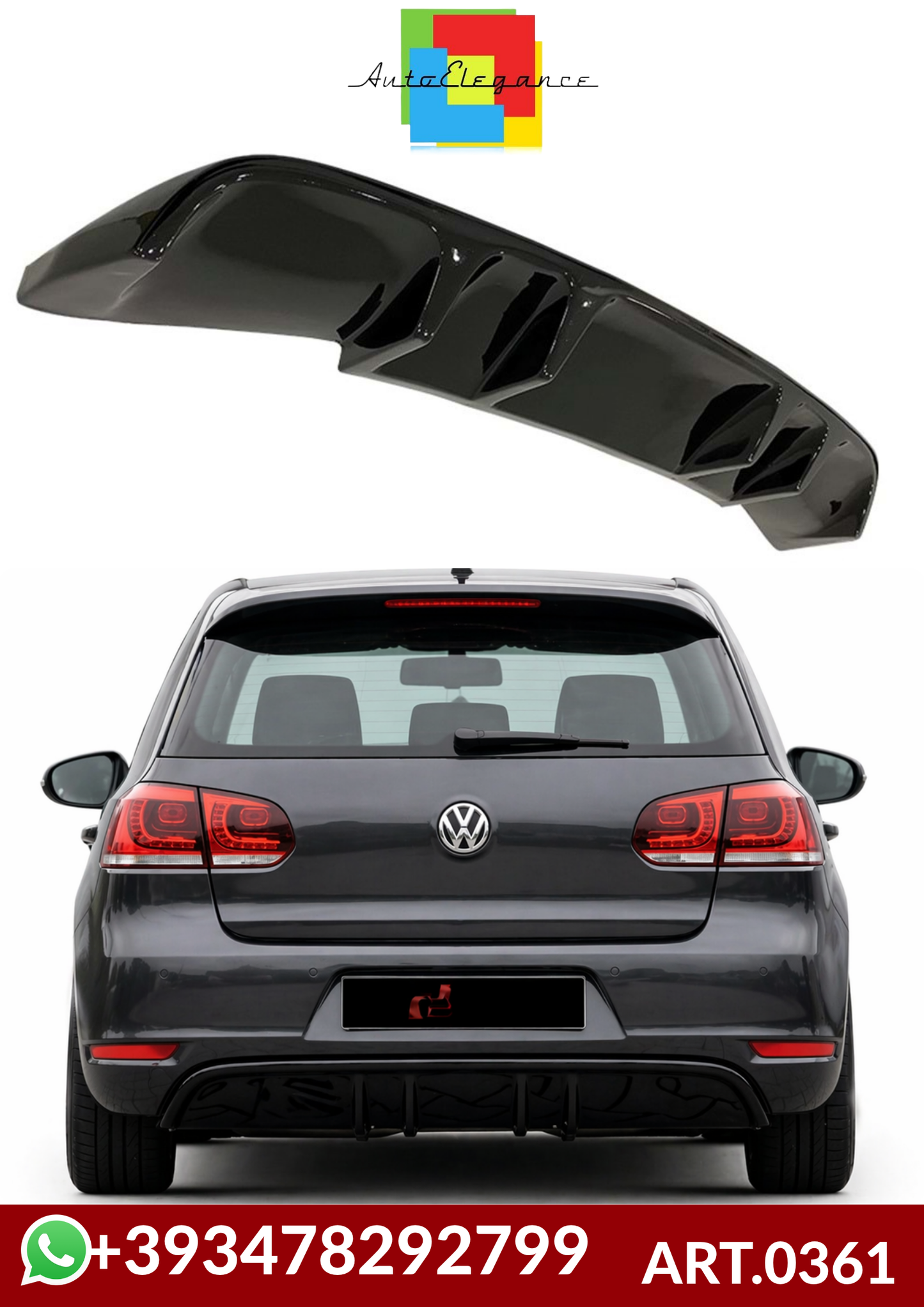 💕ART.0361 DIFFUSORE VW GOLF 6 MK6 2008-2012 LOOK RIEGER NERO  LUCIDO 💕
