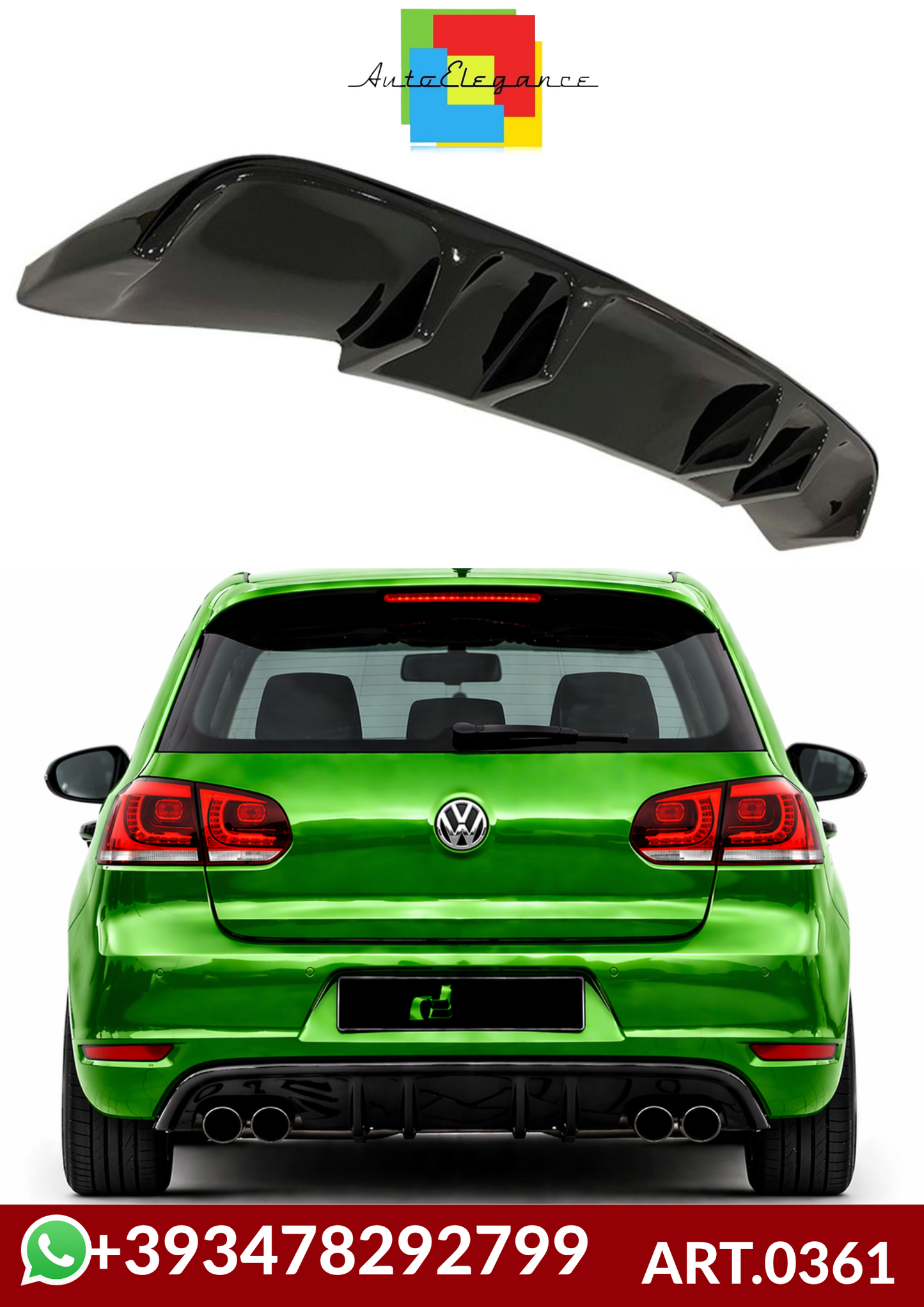 💕ART.0361 DIFFUSORE VW GOLF 6 MK6 2008-2012 LOOK RIEGER NERO  LUCIDO 💕