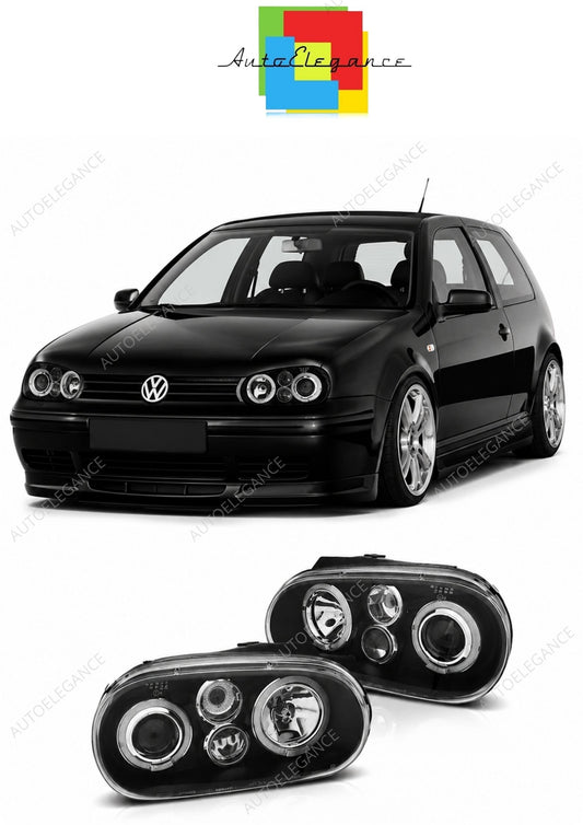 💕 Fari Anteriori Adatto per VW Golf 4 97-03 Angel Eyes Neri 💕