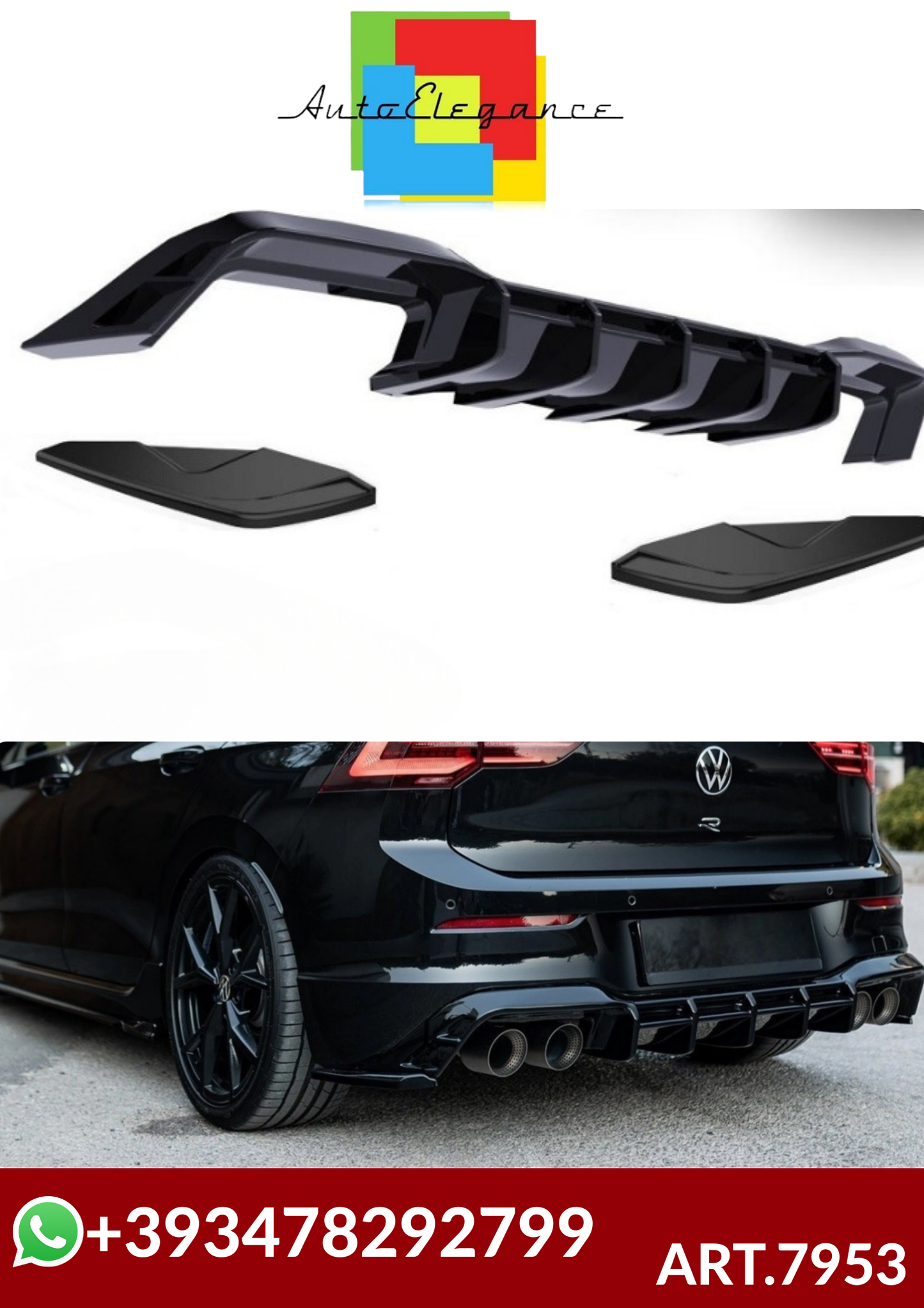 💕ART.7953 DIFFUSORI +FLAPS Golf 8 R NERO LUCIDO💕