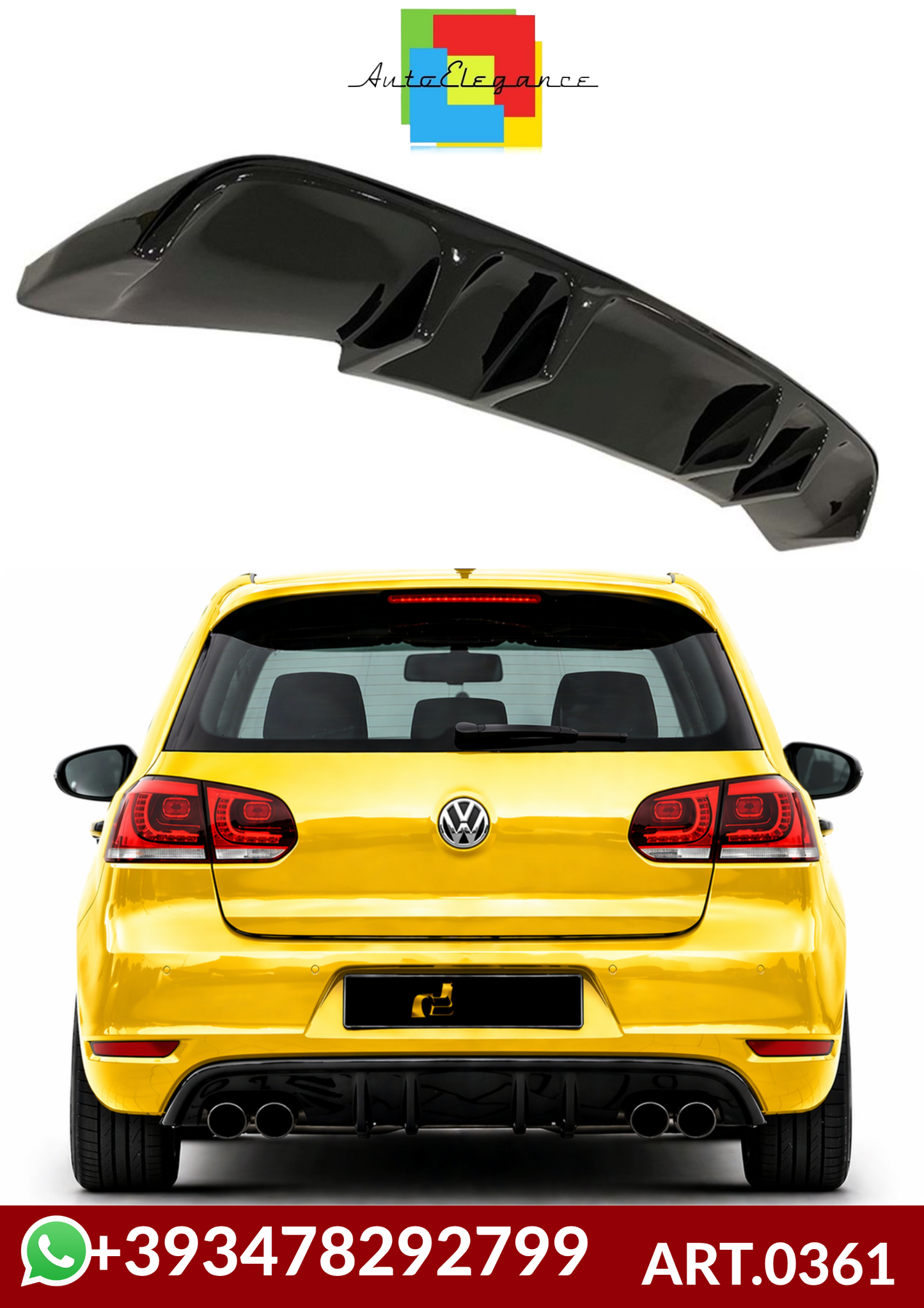 💕ART.0361 DIFFUSORE VW GOLF 6 MK6 2008-2012 LOOK RIEGER NERO  LUCIDO 💕