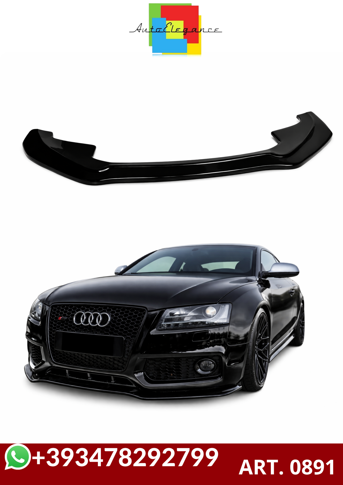 💕ART. 0891 SPLITTER AUDI A5 2007-2011 SLINE S5 NERO  LUCIDO 💕