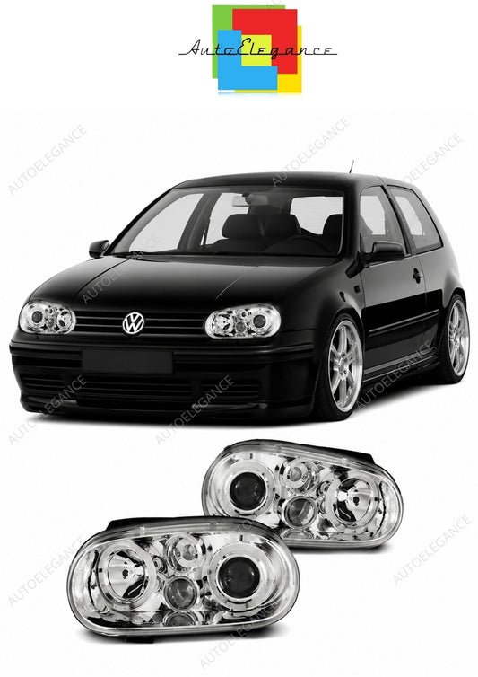 💕 Fari Anteriori Adatto per VW Golf IV 97-03 Angel Eyes Cromati 💕
