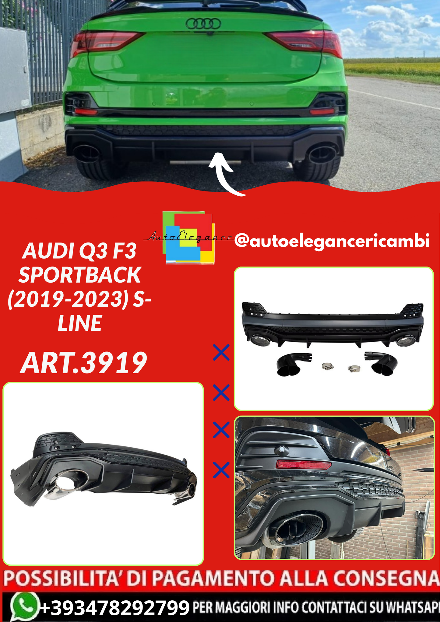 ART.3919 Diffusore  RSQ3 Look per Audi Q3 F3 Sportback (2019-2023) S-line