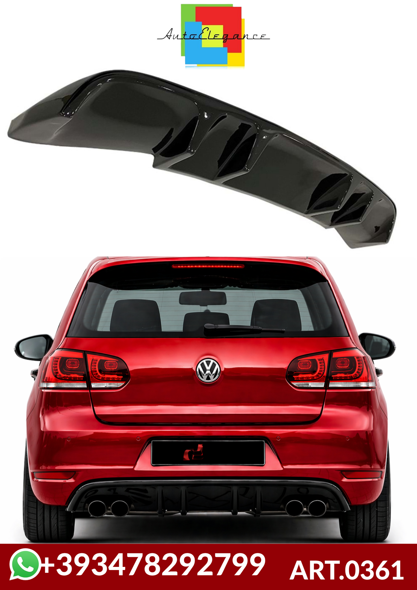 💕ART.0361 DIFFUSORE VW GOLF 6 MK6 2008-2012 LOOK RIEGER NERO  LUCIDO 💕