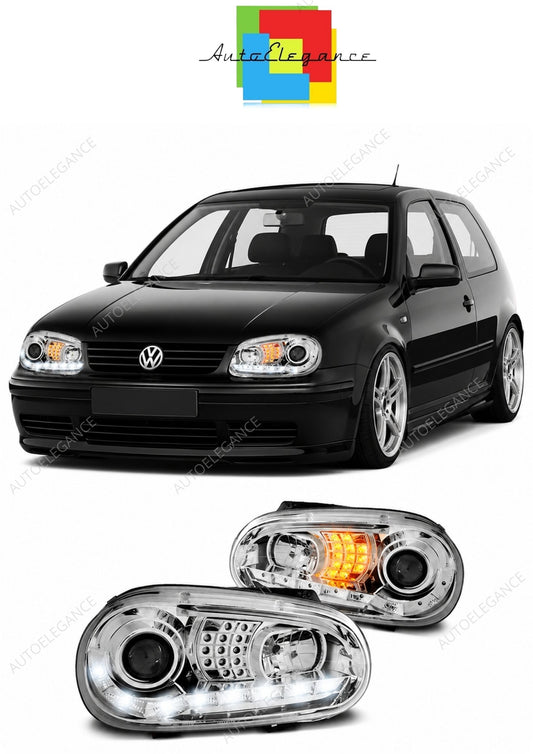 💕 Fari Anteriori Adatto per VW Golf 4 97-03 Daylight LED Cromati 💕