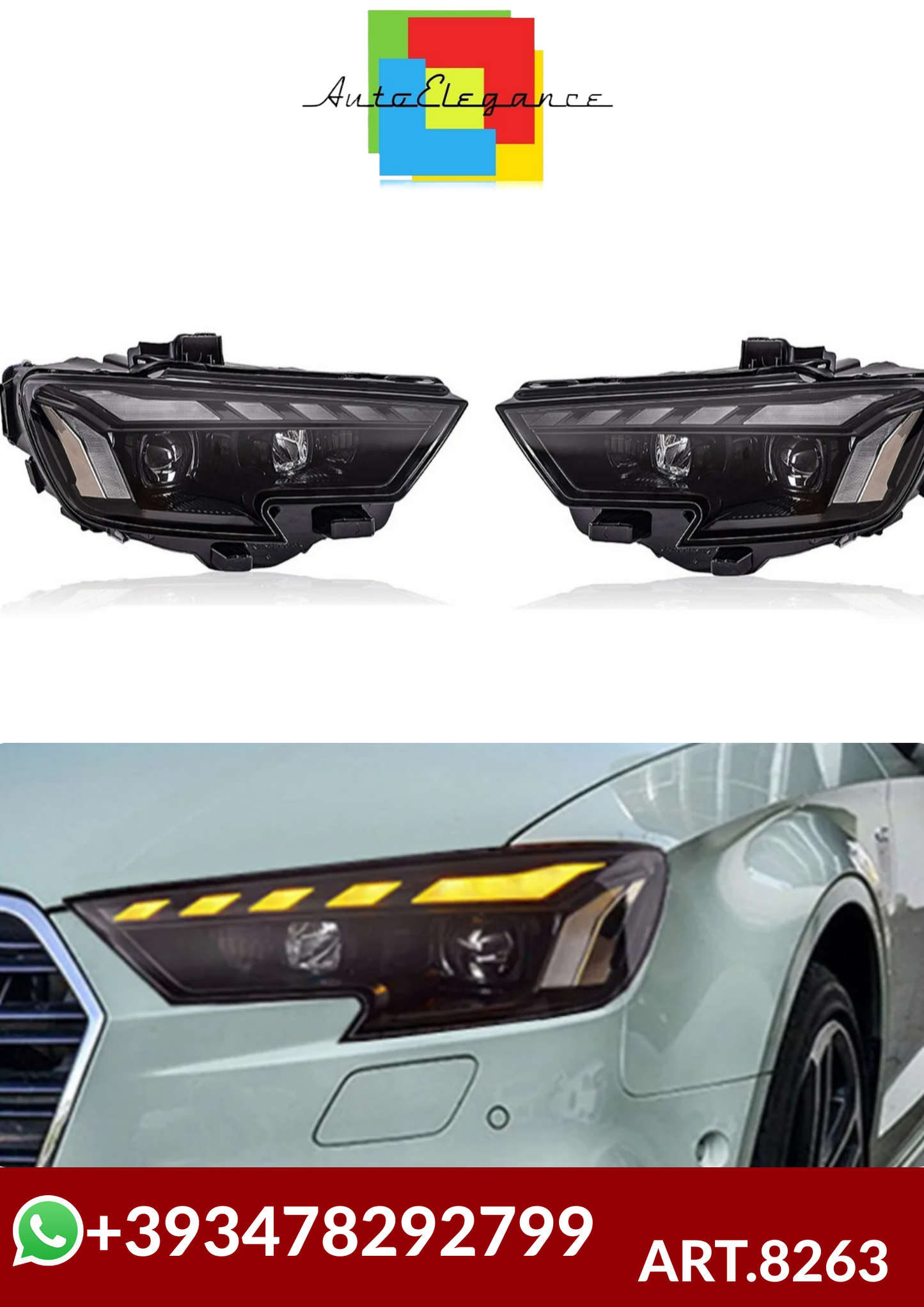 💕ART.8263 FARI ANTERIORI FULL FULL LED  Audi A3 2017-2020 💕