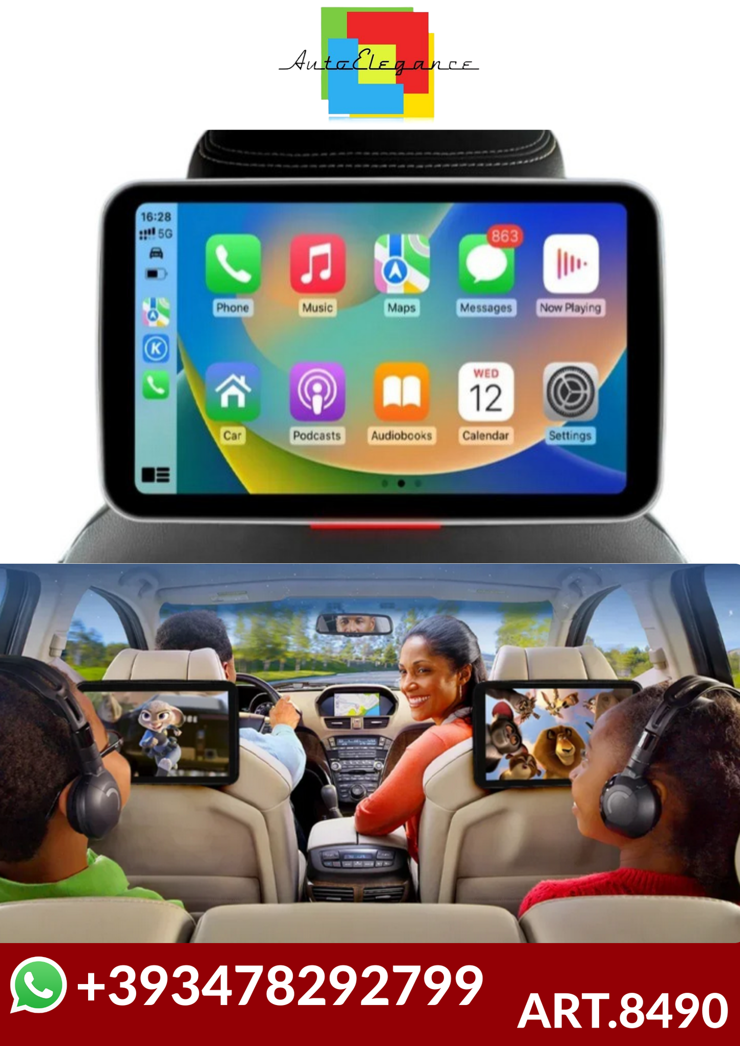 💕ART.8490 MONITOR MULTIMEDIALE  SEDILI POSTERIORI CON APPLE CARPLAY SOLO UNO💕