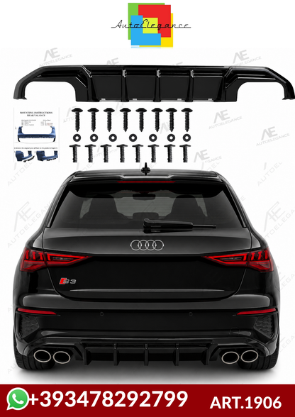 ART.1906 DIFFUSORE AUDI A3 8Y 20+SLINE S3 BERLINA+SPORTBACK NERO LUCIDO