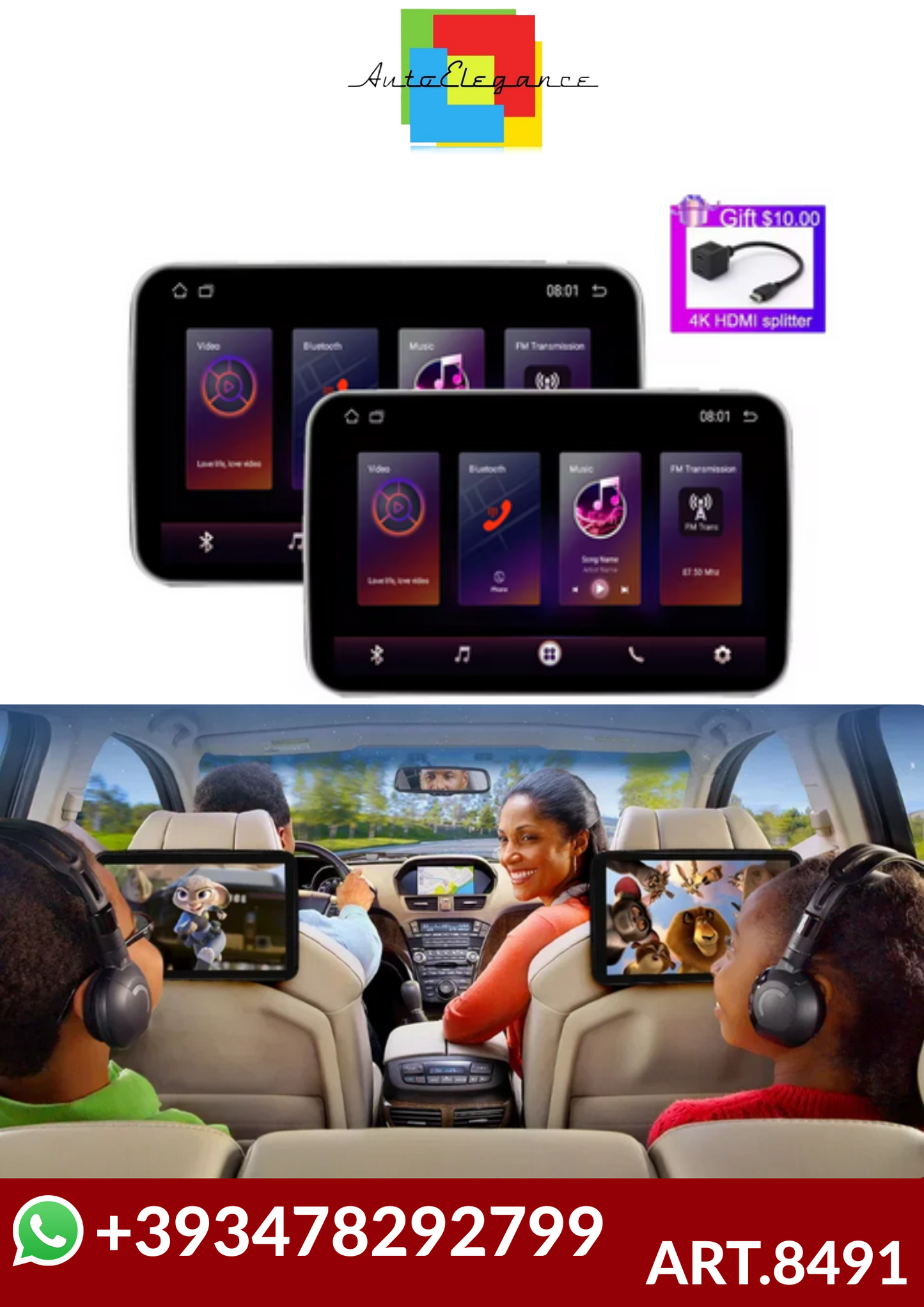 💕ART.8491 MONITOR MULTIMEDIALE 2 PC SEDILI POSTERIORI CON APPLE CARPLAY  💕