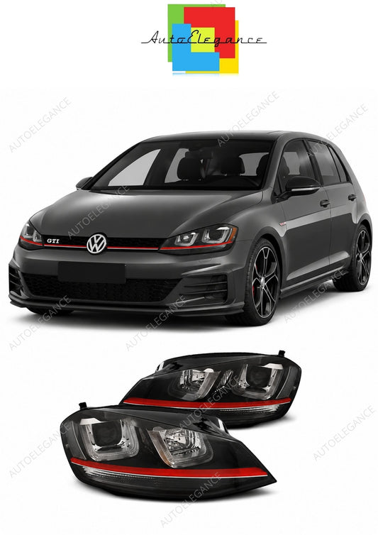 💕 Fari Anteriori Adatto per VW Golf 7 12-17 U-LED DRL Sport Neri Red Line 💕