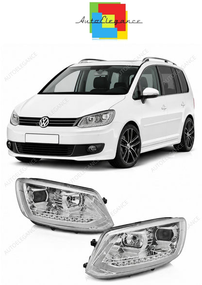 💕 Fari Anteriori Adatto per VW Touran I 10-15 Tube Light DRL LED Cromati 💕