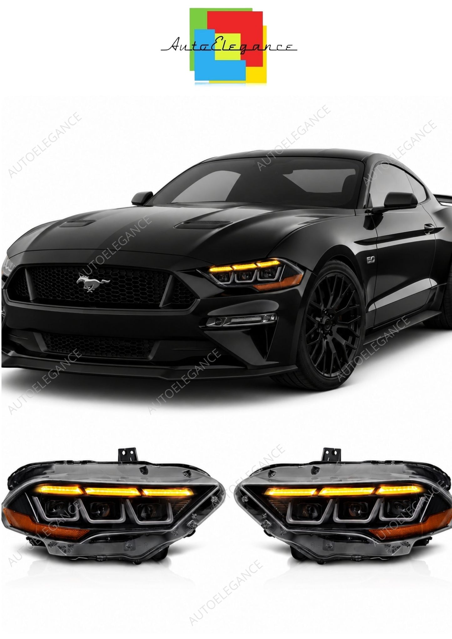 💕 Fari Anteriori Adatto per Ford Mustang 18-21 Full LED DRL Neri 💕