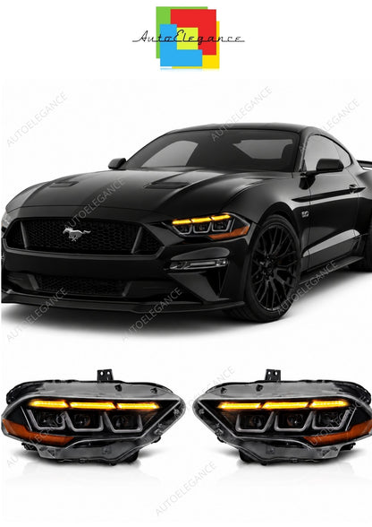 💕 Fari Anteriori Adatto per Ford Mustang 18-21 Full LED DRL Neri 💕