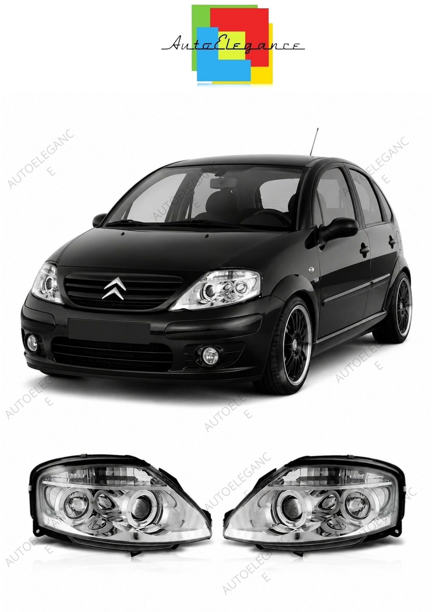 💕 Fari Anteriori Adatto per Citroen C3 2002-2009 Angel Eyes Cromati 💕
