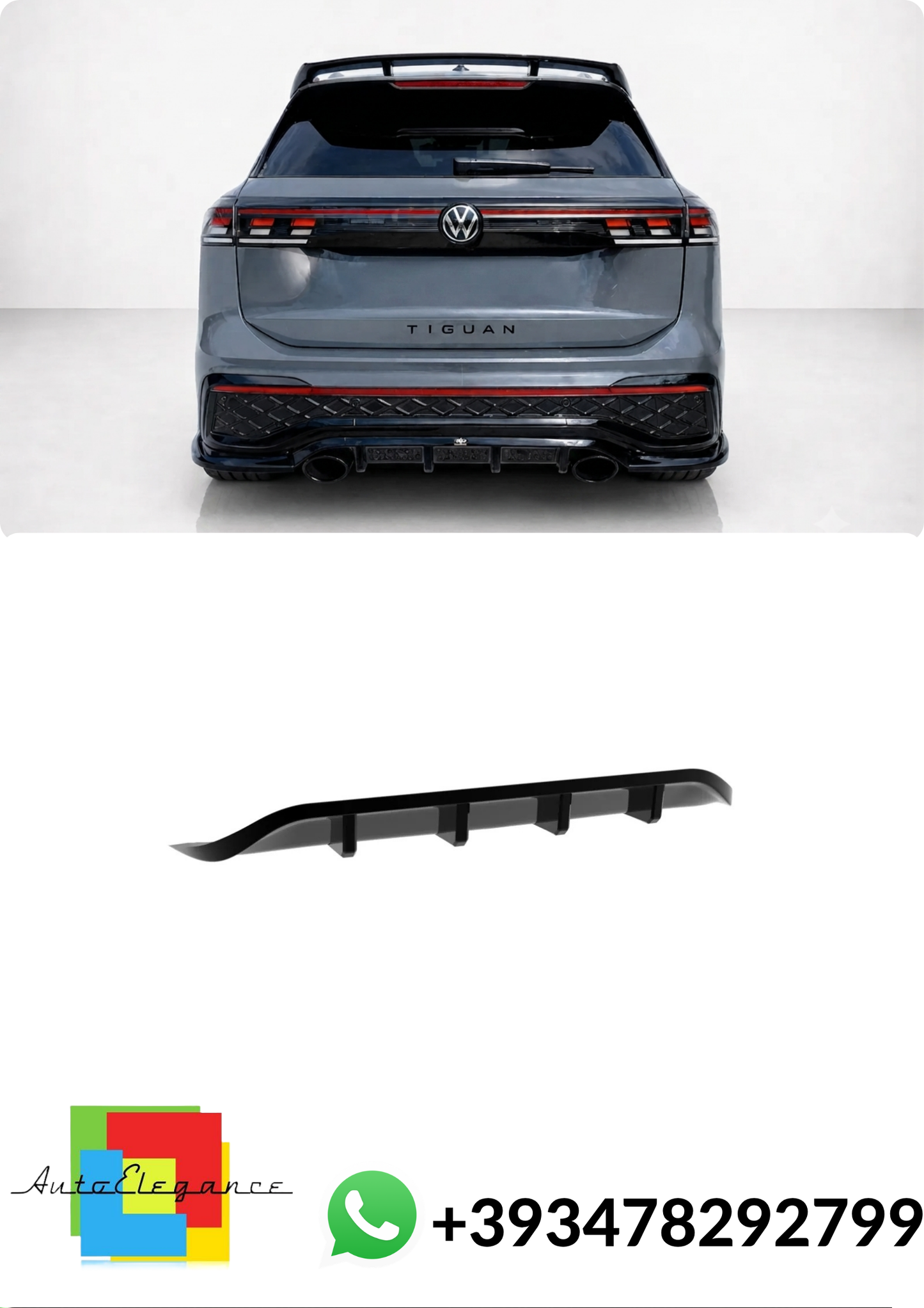 💕DIFFUSORE POSTERIORE Volkswagen Tiguan Mk3 R-Line Nero Lucido 💕