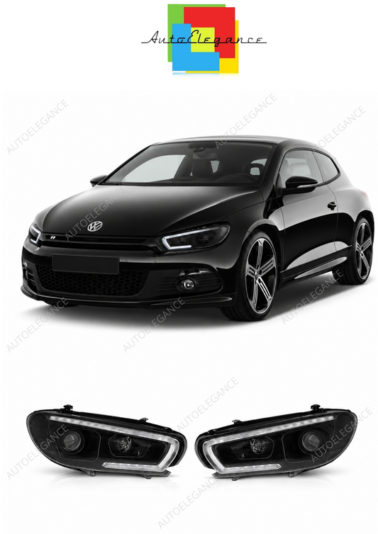 💕 Fari Anteriori Xenon Adatto per VW Scirocco 2008-2014 LED Seq Neri 💕