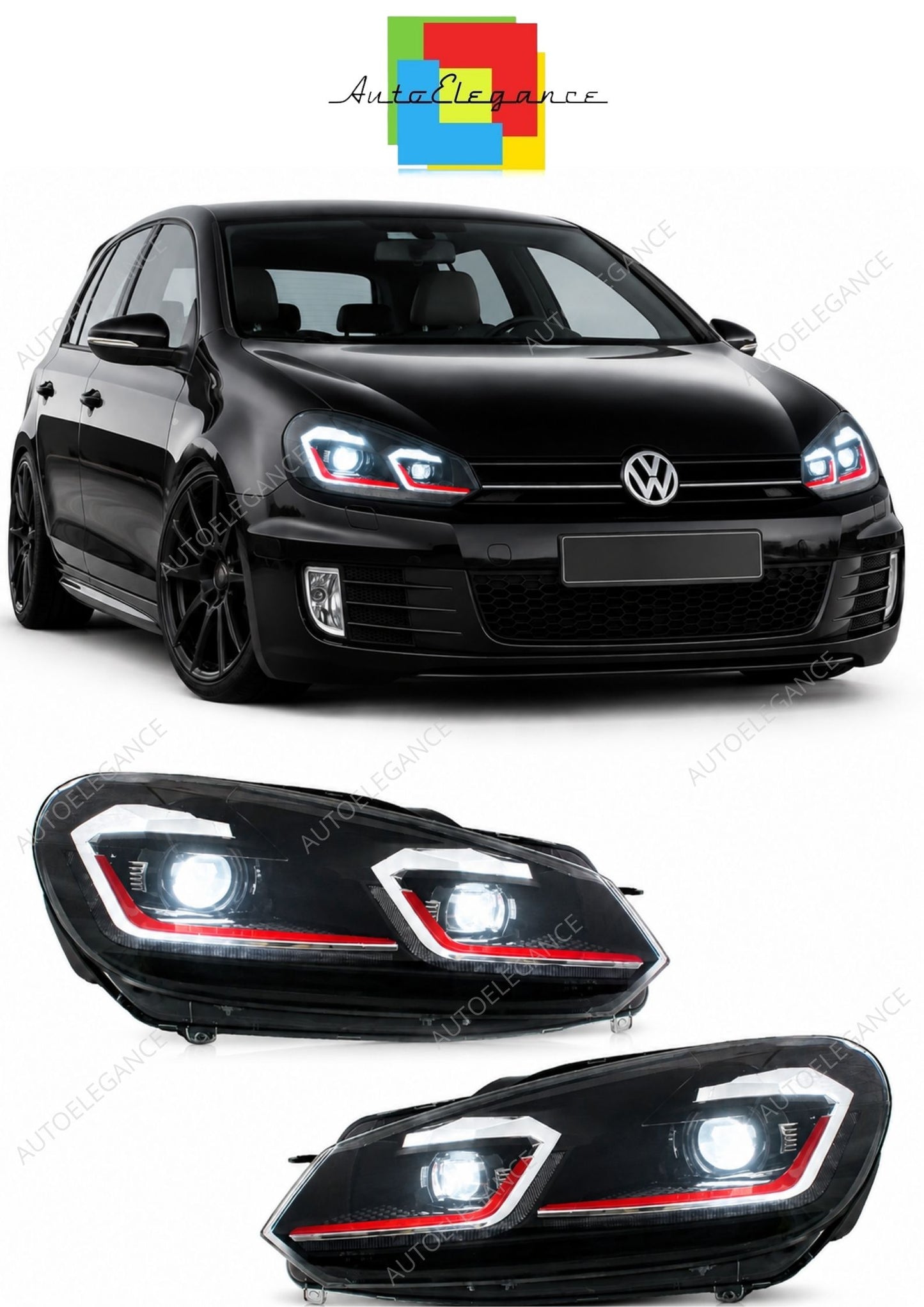 💕 Fari Anteriori Adatto per VW Golf 6 Look 7.5 GTI LED Dinamico LHD 💕