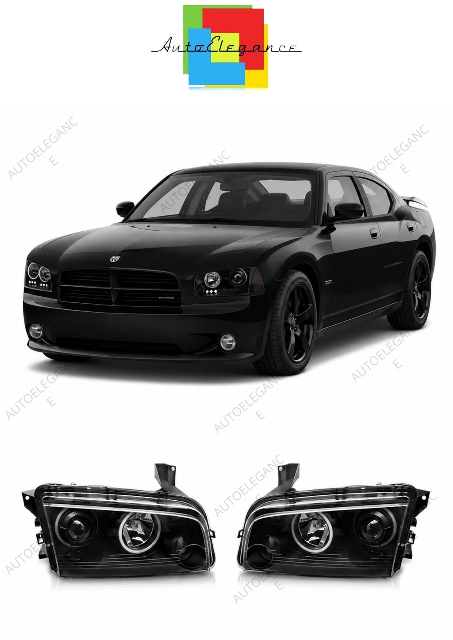 💕 Fari Anteriori Adatto per Dodge Charger LX 2006-2010 Angel Eyes Neri 💕