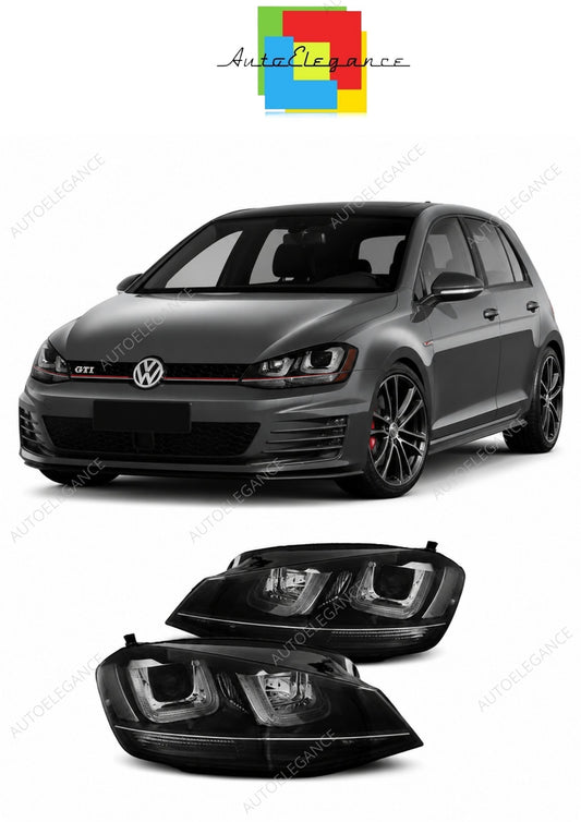 💕 Fari Anteriori Adatto per VW Golf 7 12-17 U-LED DRL Neri Black Line 💕