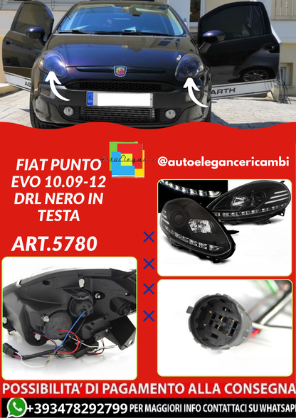 ART.5780  FARI ANTERIORI FIAT PUNTO EVO 10.09-12 DRL NERO IN TESTA