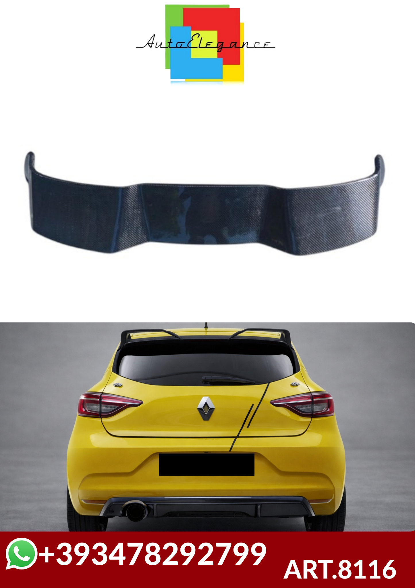 💕ART.8116  Spoiler Tetto  Renault CLIO 2019+ MK5 Stile RS CARBONIO 💕