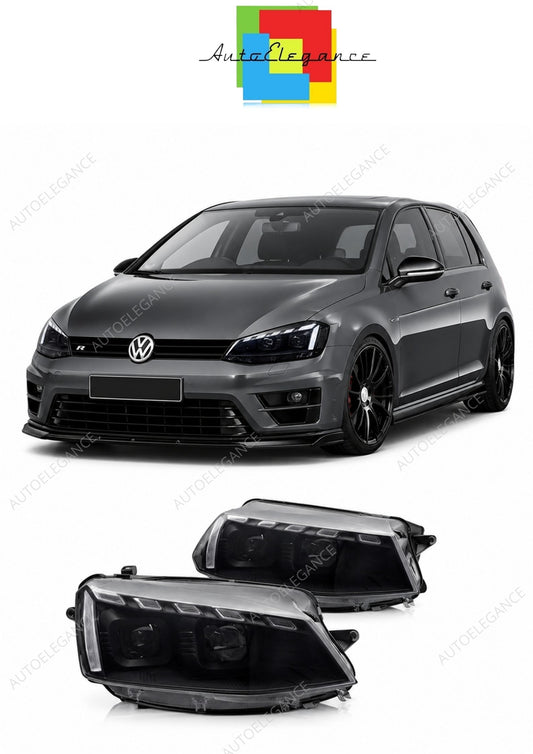 💕 Fari Anteriori Adatto per VW Golf 7 17-19 Full LED DRL Seq Neri 💕