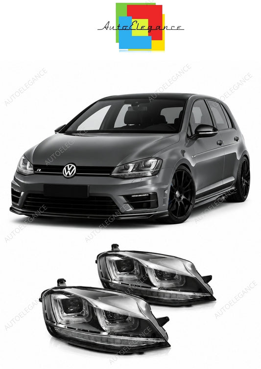 💕 Fari Anteriori Adatto per VW Golf 7 13-17 U-LED DRL Seq Neri Chrome Line 💕