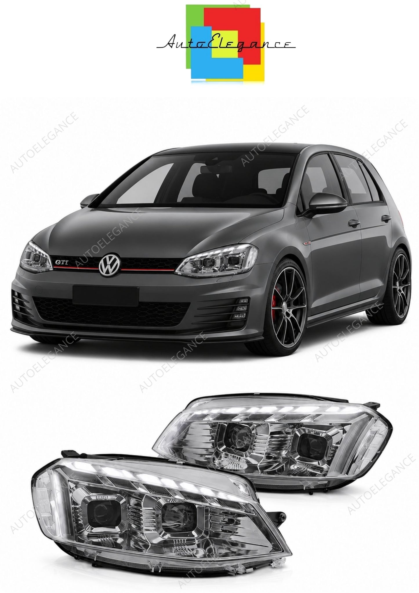 💕 Fari Anteriori Adatto per VW Golf 7 17-19 LED DRL Seq Welcome Cromati 💕